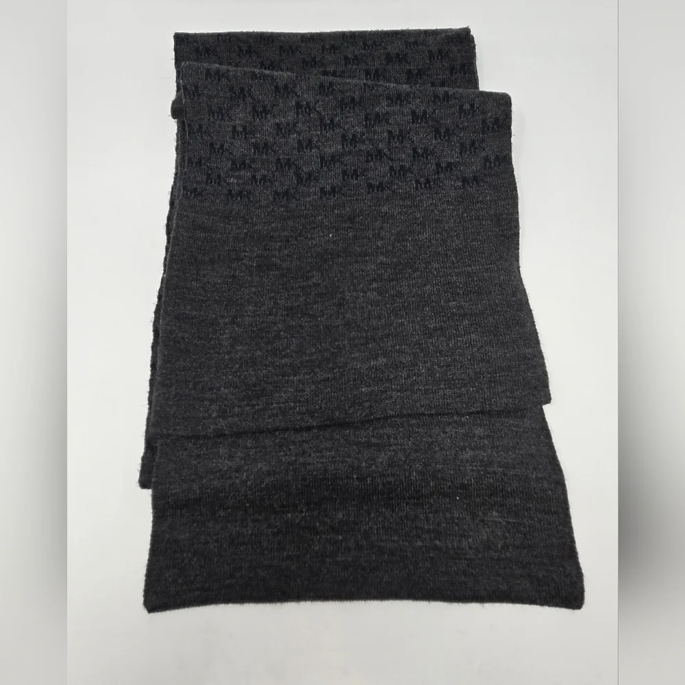 MICHAEL KORS LONG SCARF DARK GREY BLUE MK LOGO PRINT UNISEX MENSWEAR MENS OS